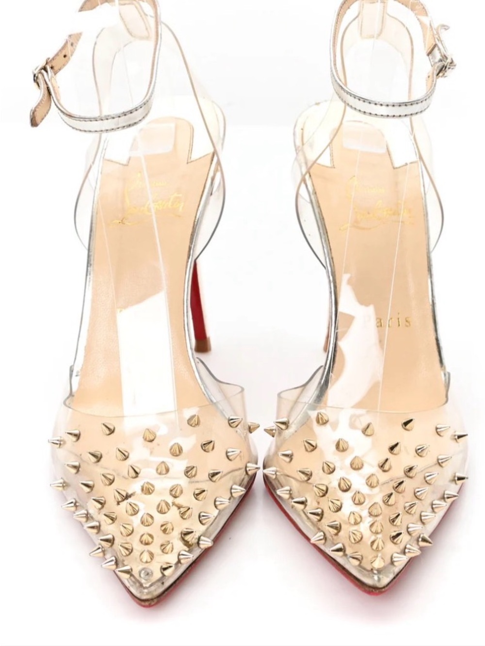 Christian Louboutin Nude Clear PVC Spike Pointed Toe Ankle-Strap Heels